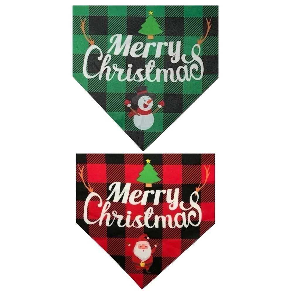 Christmas Dog Bandannas Tartan Plaid Merry Christmas Tie On 19” OS 2 PC Set